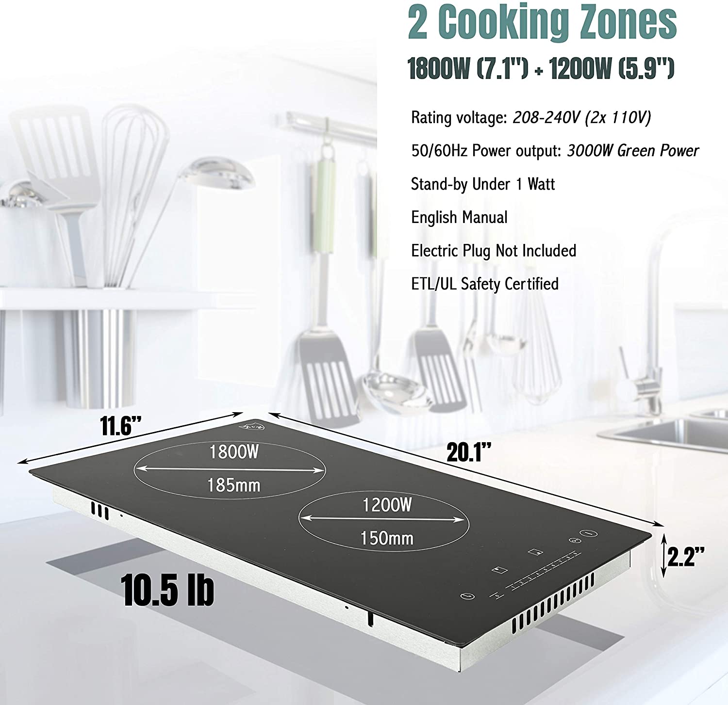 K&H 2 Burner Dual 12 Built-in Electric Stove Radiant Ceramic Cooktop 12  Inch 220V CERV-3002 - Kitchen & Home